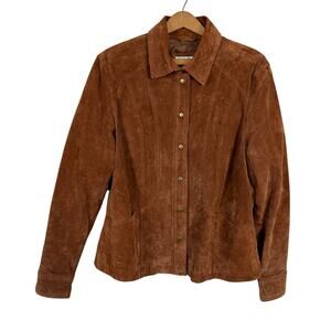 Coldwater Creek Women Suede Leather Jacket Large Brown Snap Front Boho Western